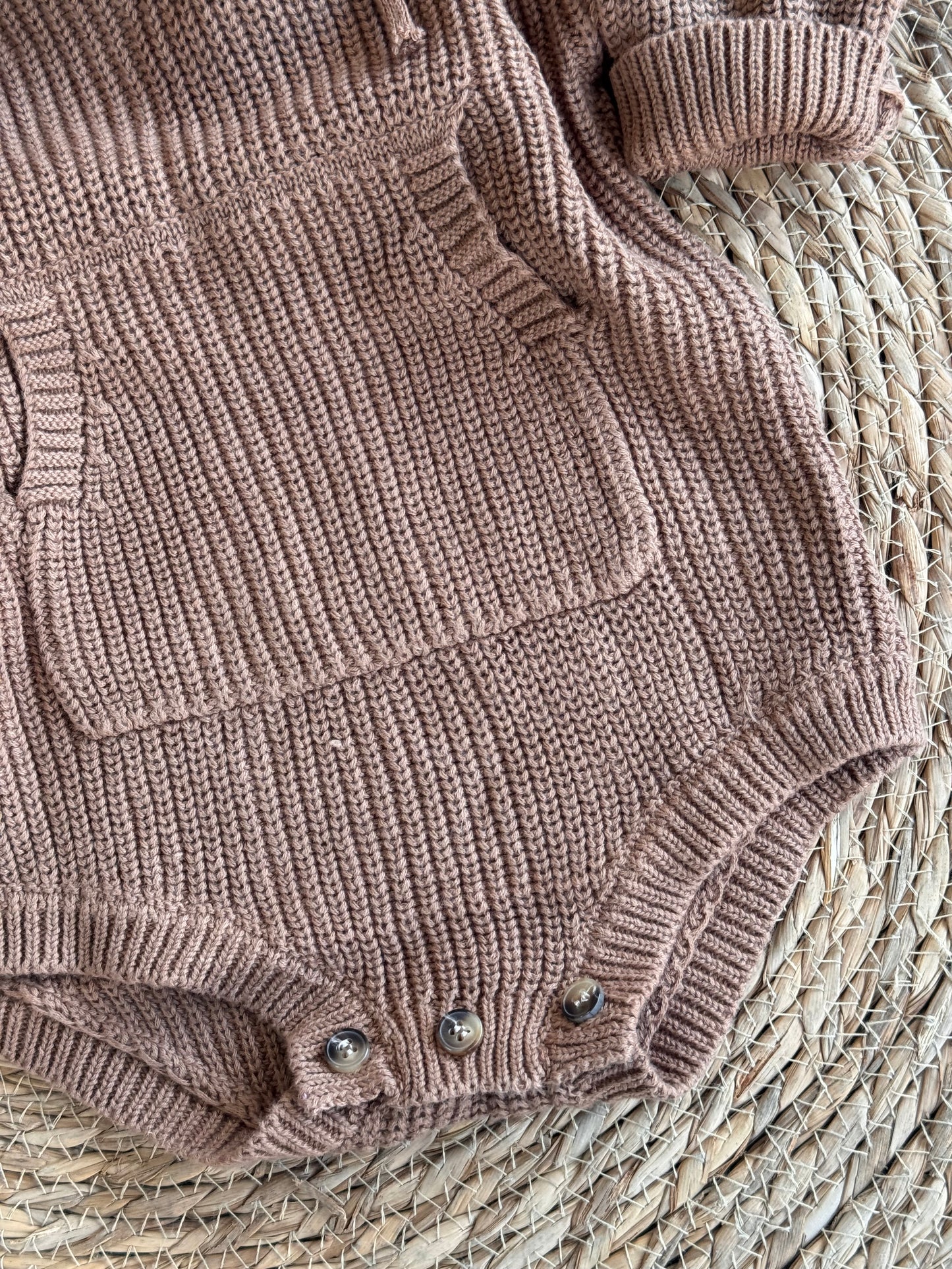 Ribbed Baby Knit Romper-Brown