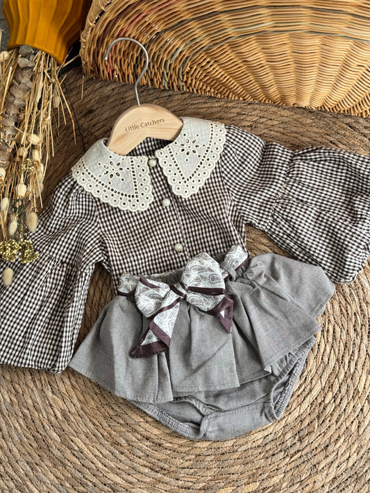 Classic Top And Skirt-Brown