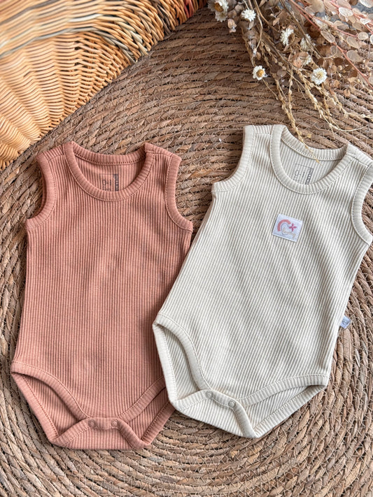 “Loving”Ribbed Sleeveless Bodies Set of 2pcs-havane