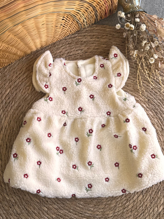 Blossom Sherpa Flutter Dress-Cream