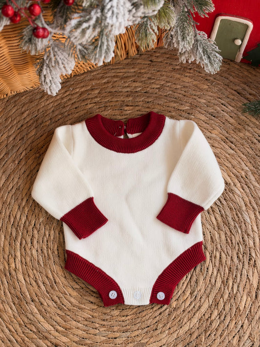 Knitted White & Red Romper
