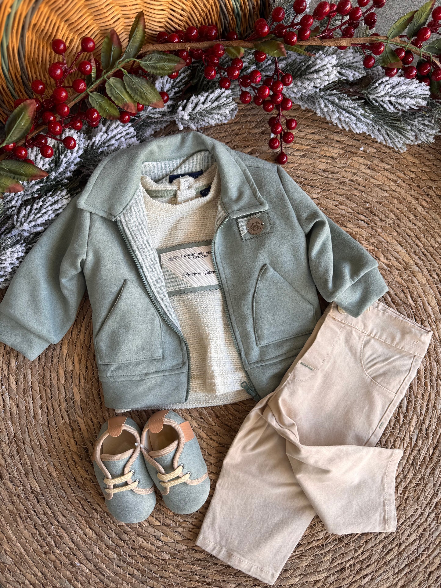 Little Sage Winter Outfit set of 4 pcs – Green & Beige