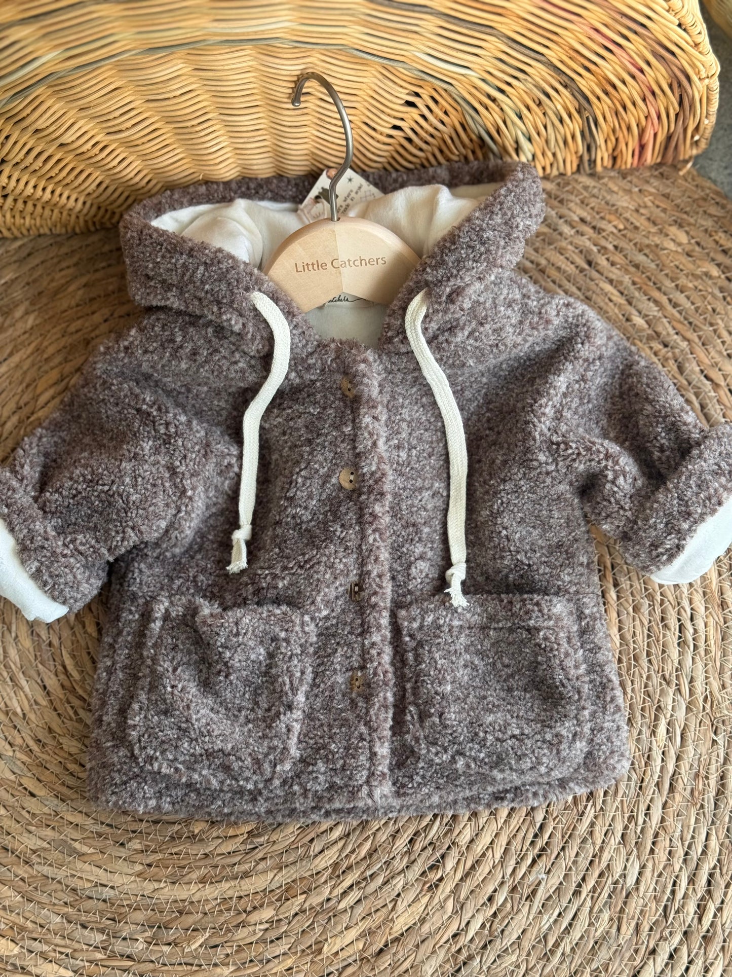 Cozy Teddy Baby Hooded Jacket – Mocha