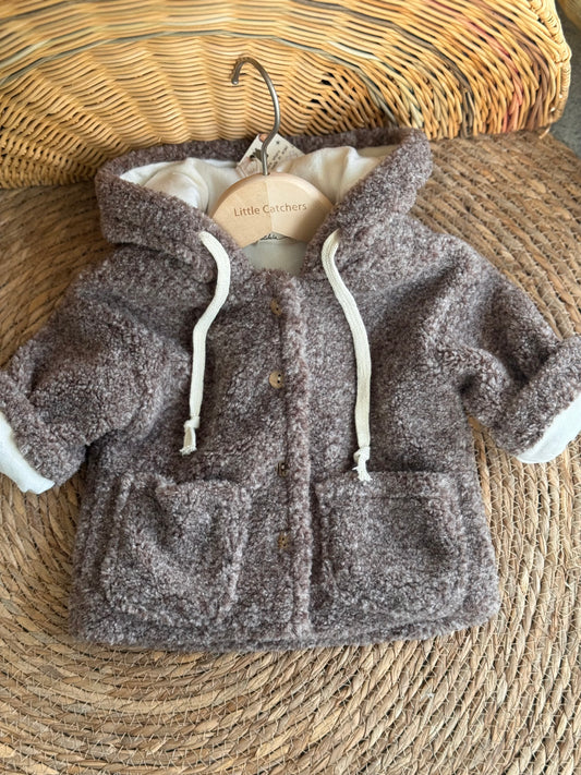Cozy Teddy Baby Hooded Jacket – Mocha