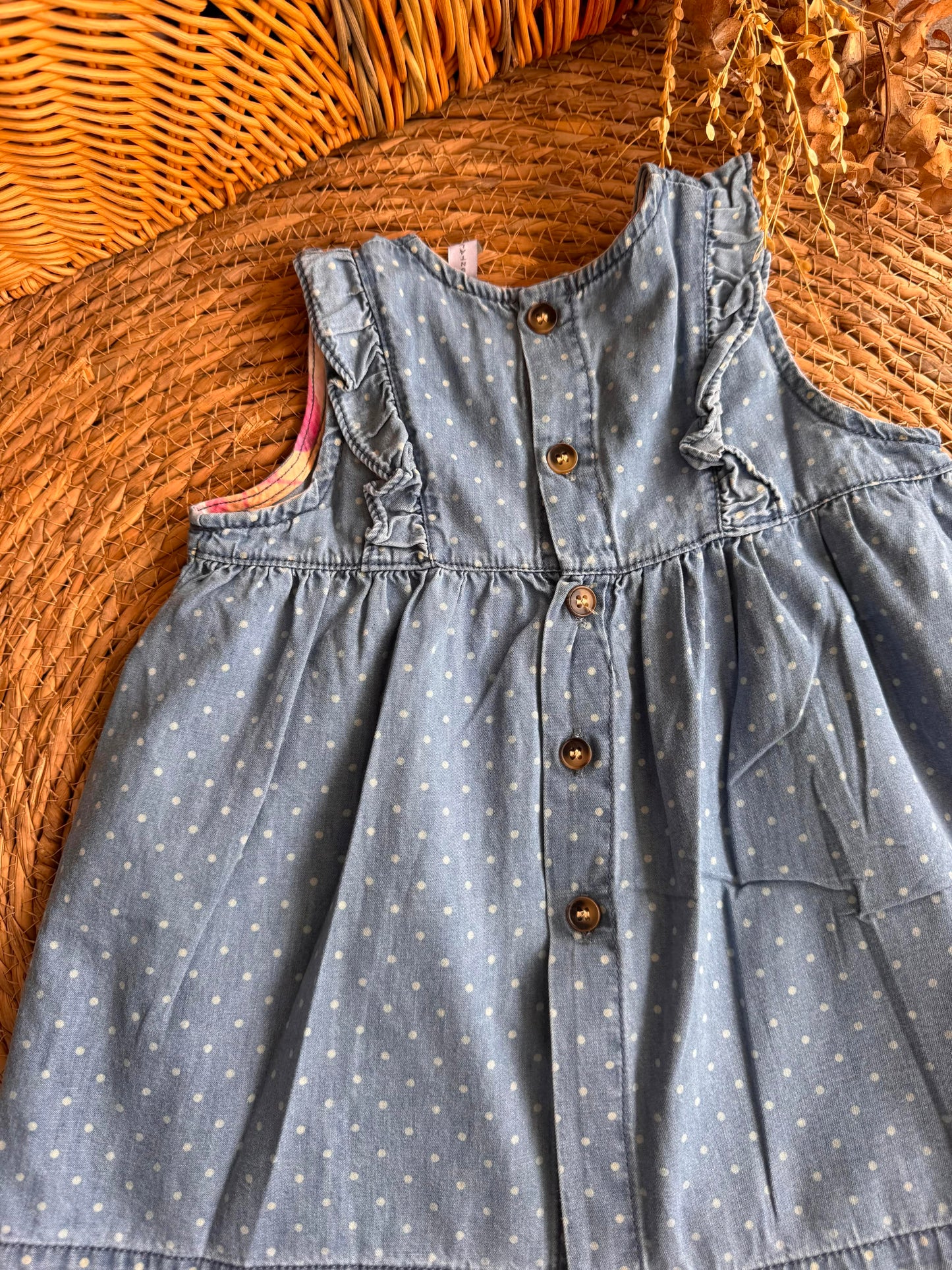 Polka Dot Denim Ruffle Dress