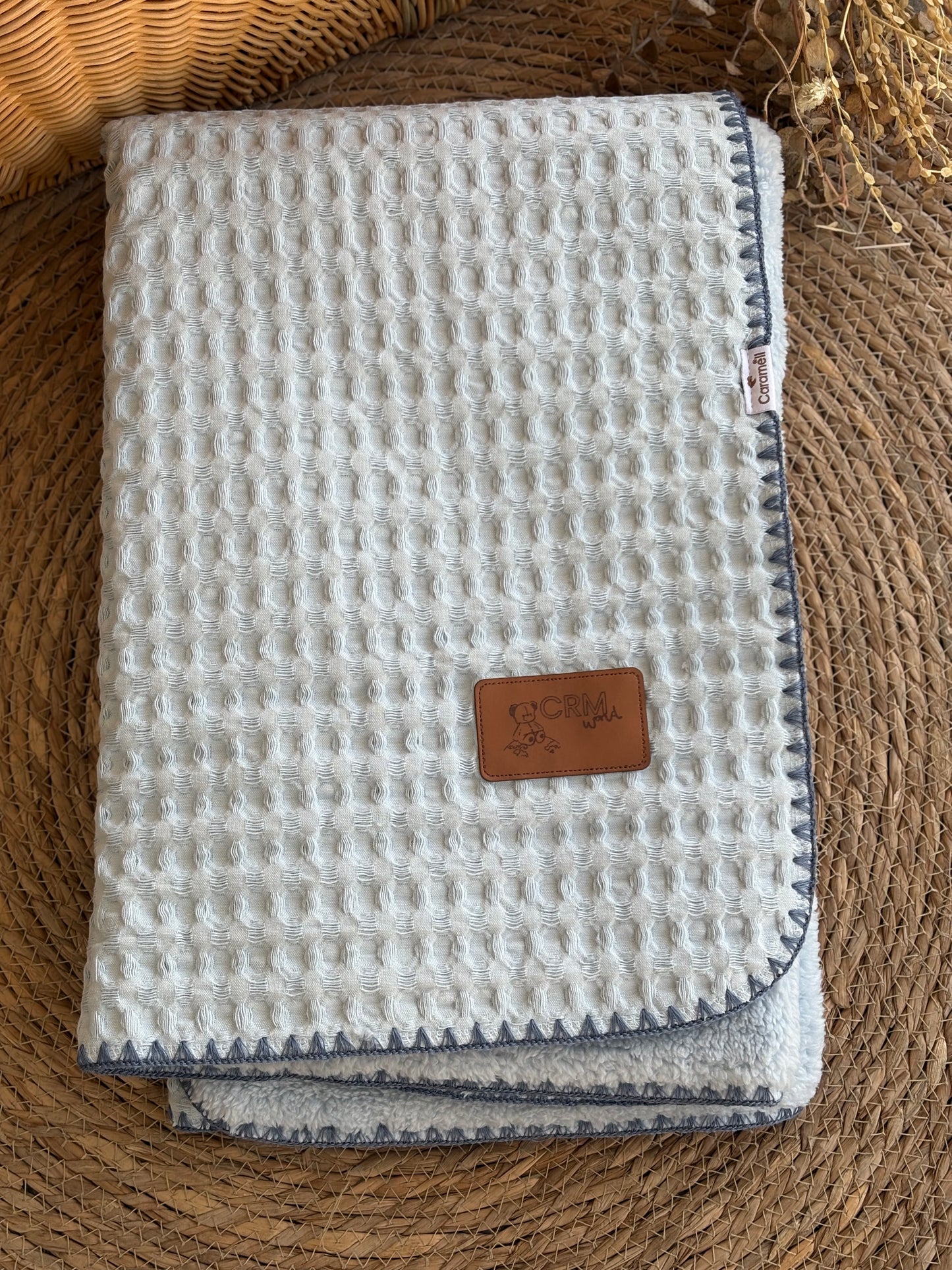 Luxury Waffle Sherpa Baby Blanket-Light Blue