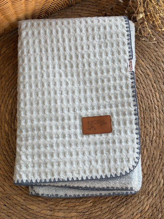 Luxury Waffle Sherpa Baby Blanket-Light Blue