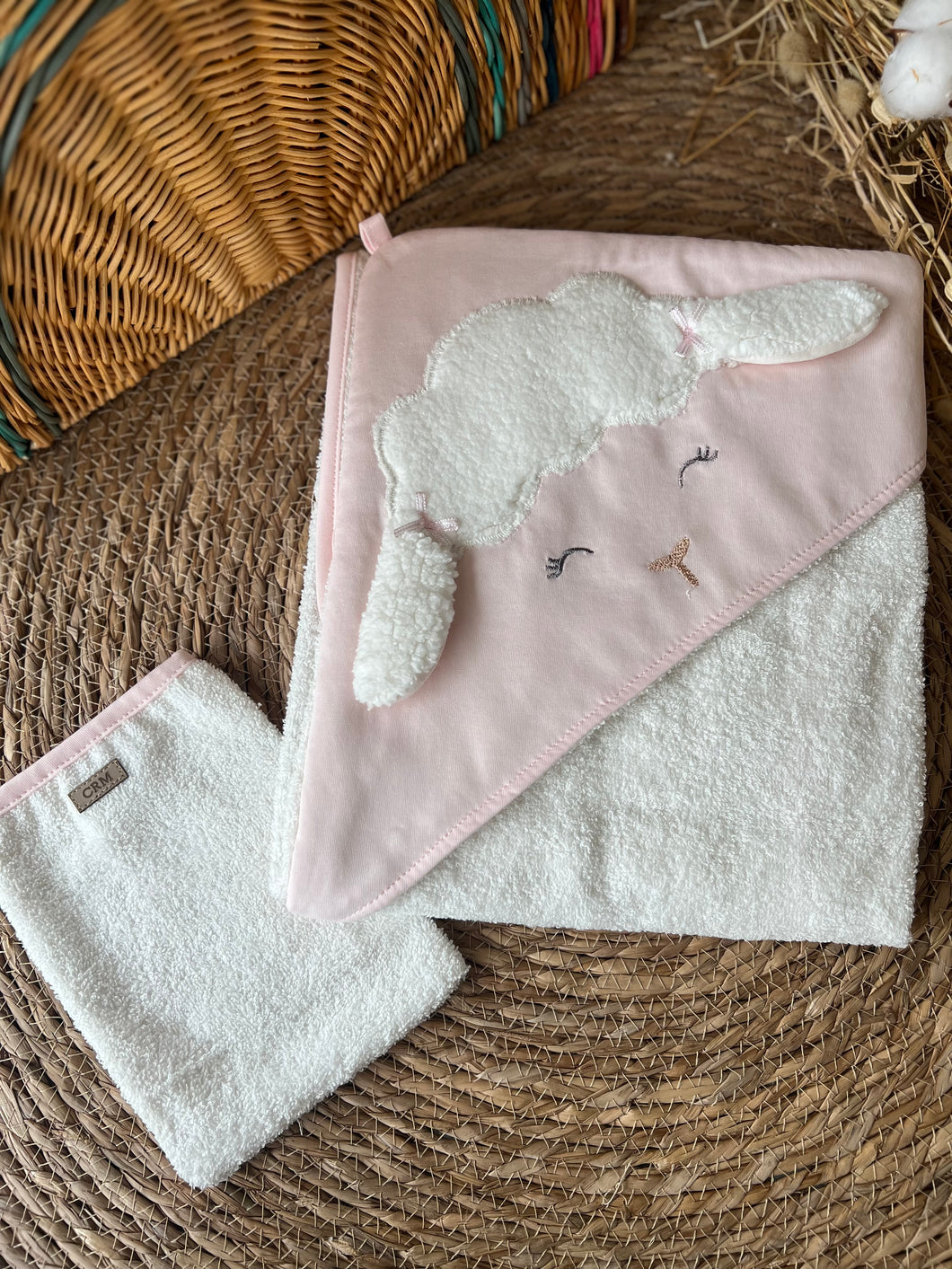Sheep Bath Towel With Glove-Pink