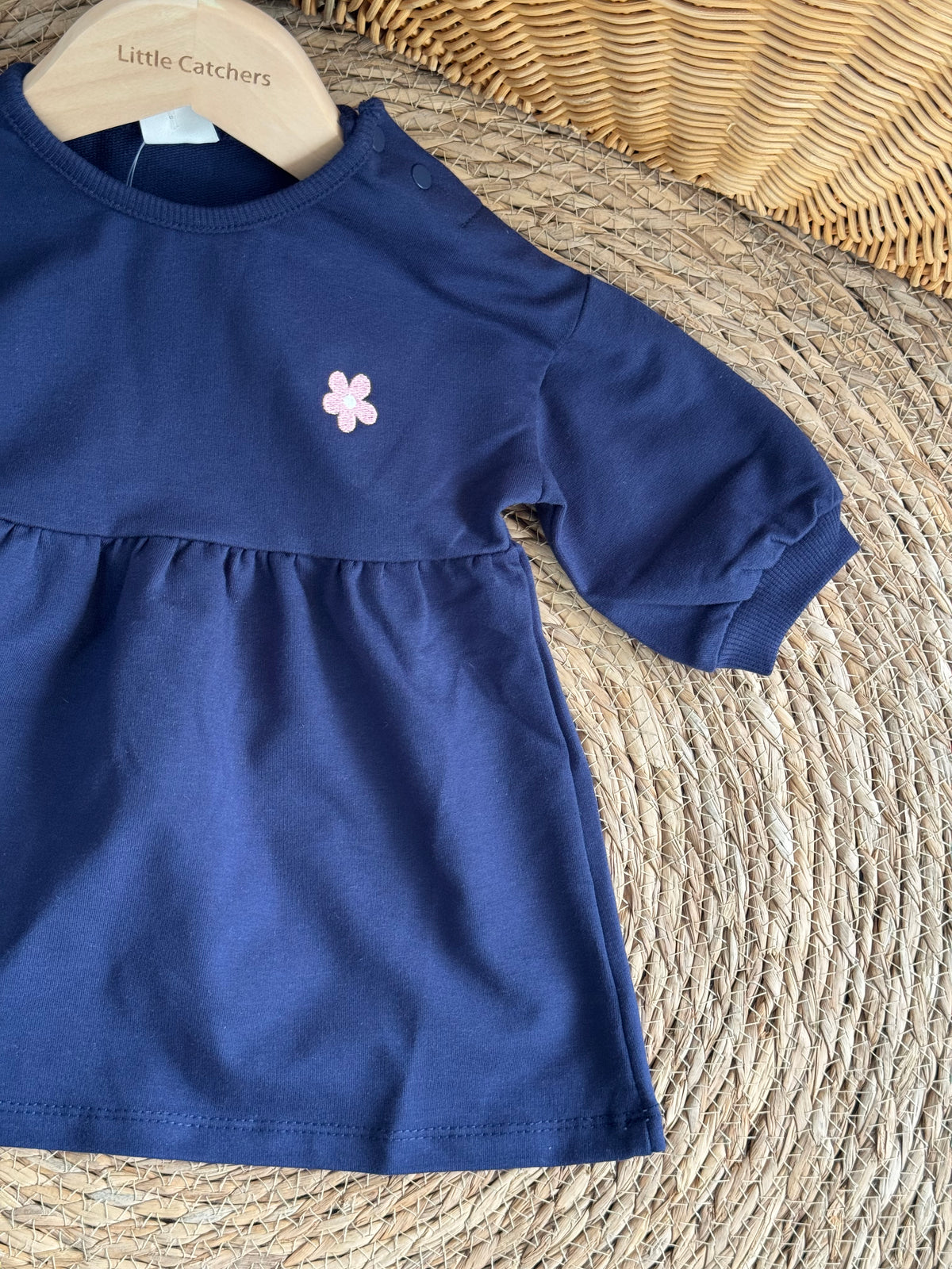 Basic Flower Dress-Navy blue
