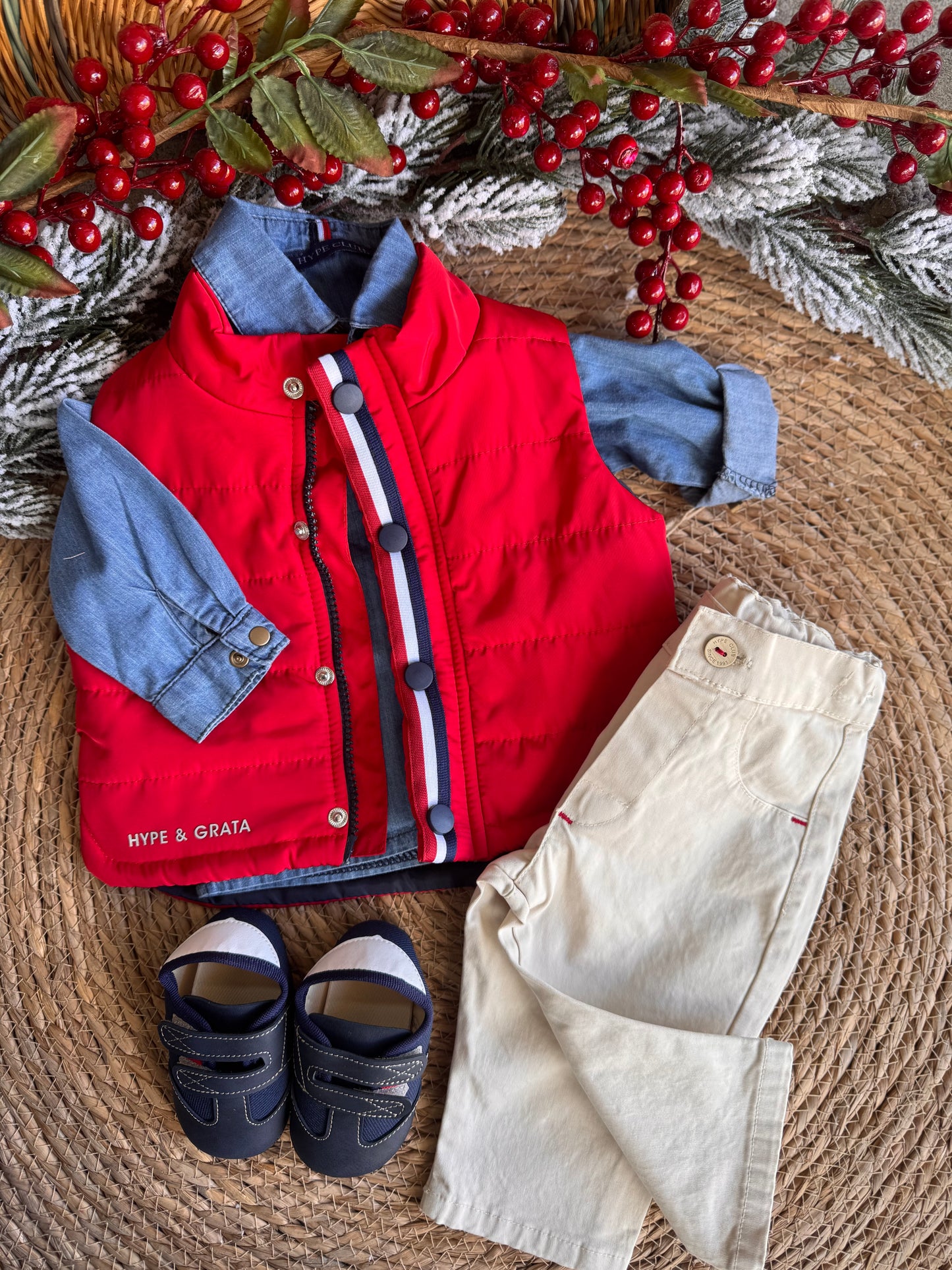 Little Urban Winter Outfit – Red & Denim