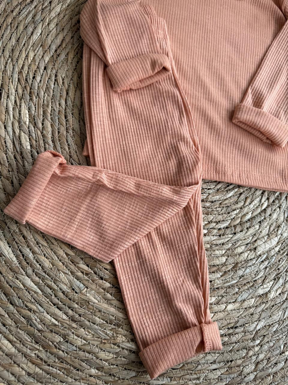 Casual Ribbed Set - Peach