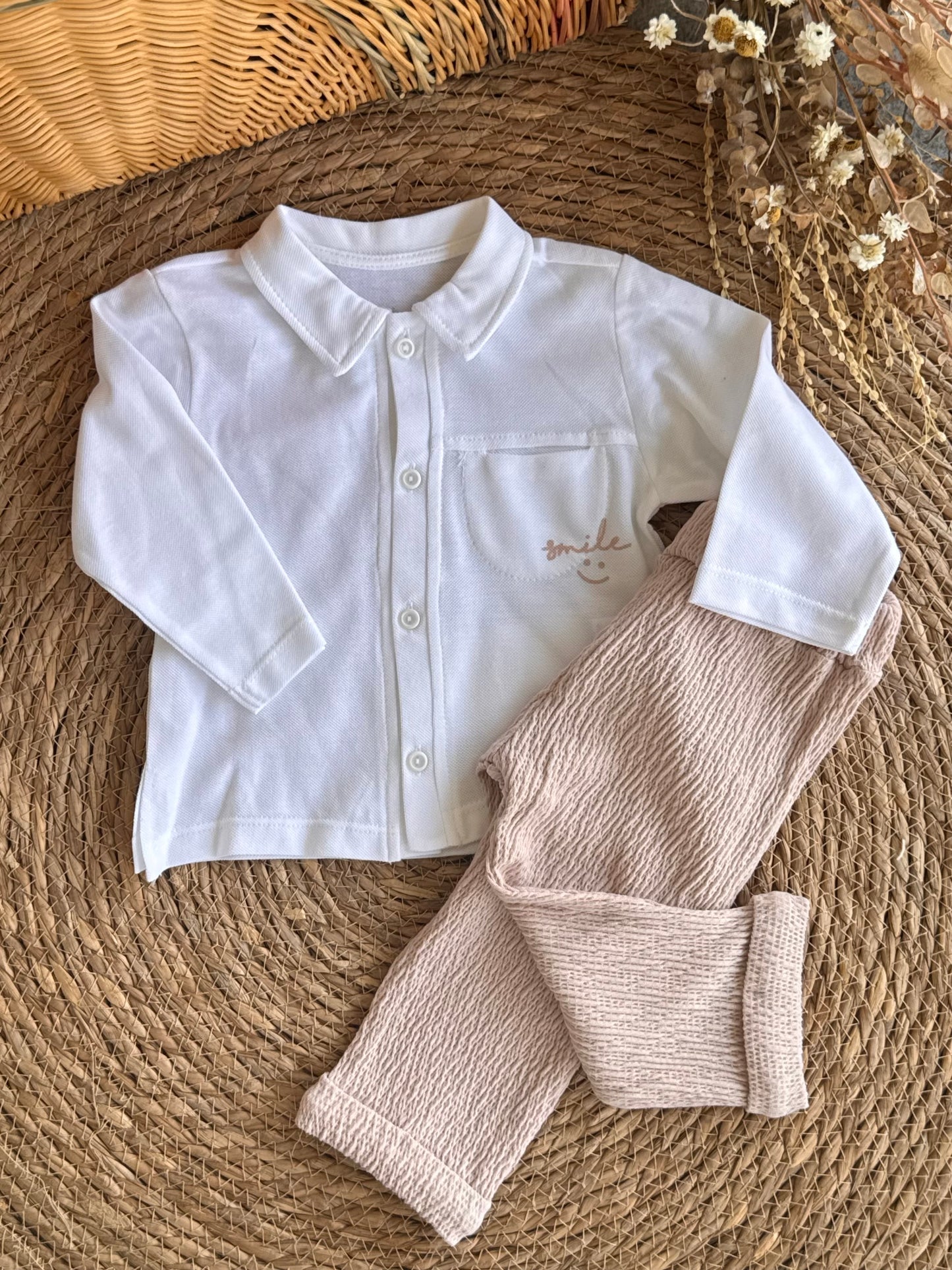The "Smile" Pocket Shirt & Textured Trouser Set