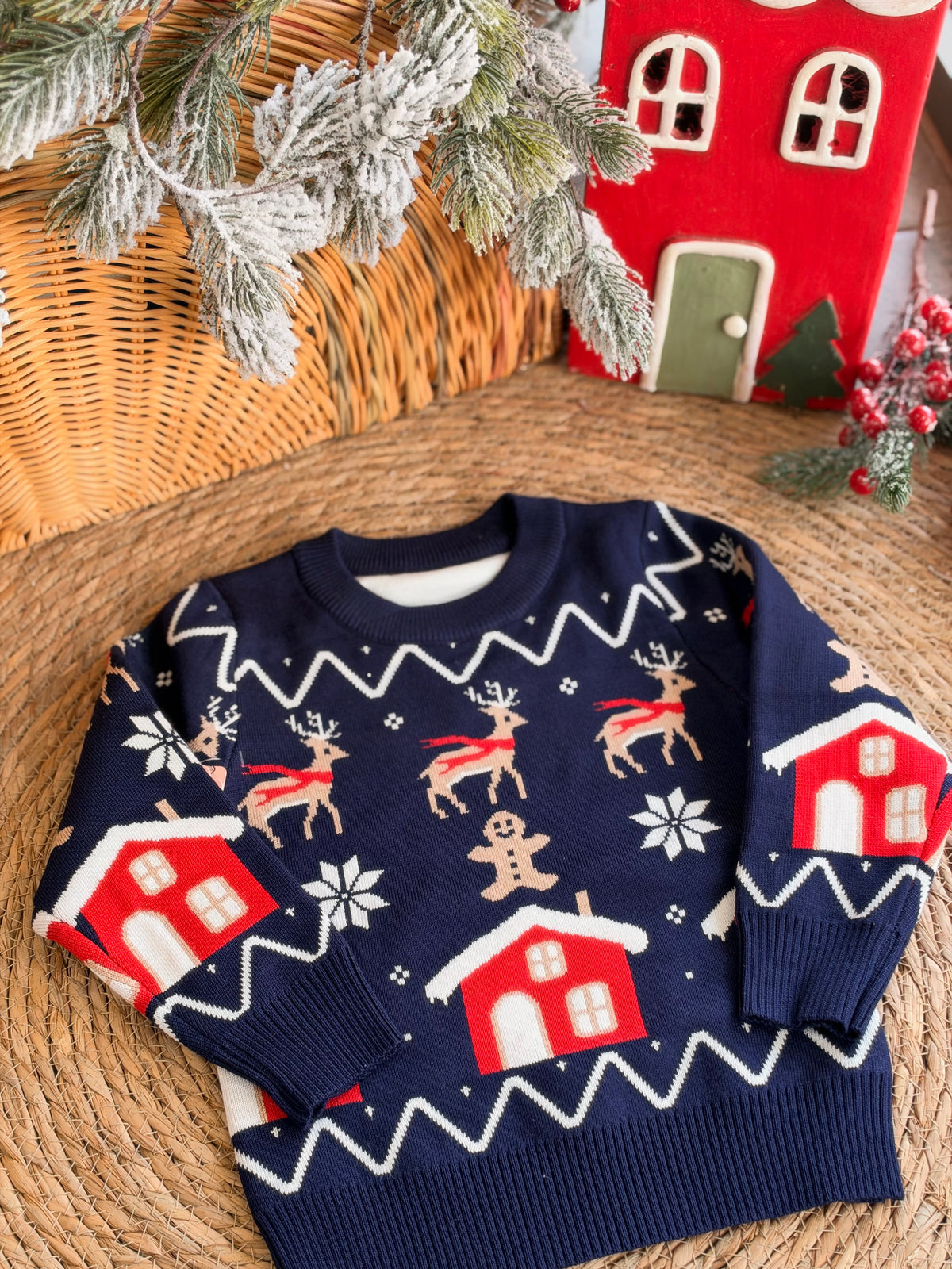 Christmas Navy blue Sweater with Reindeer Festival