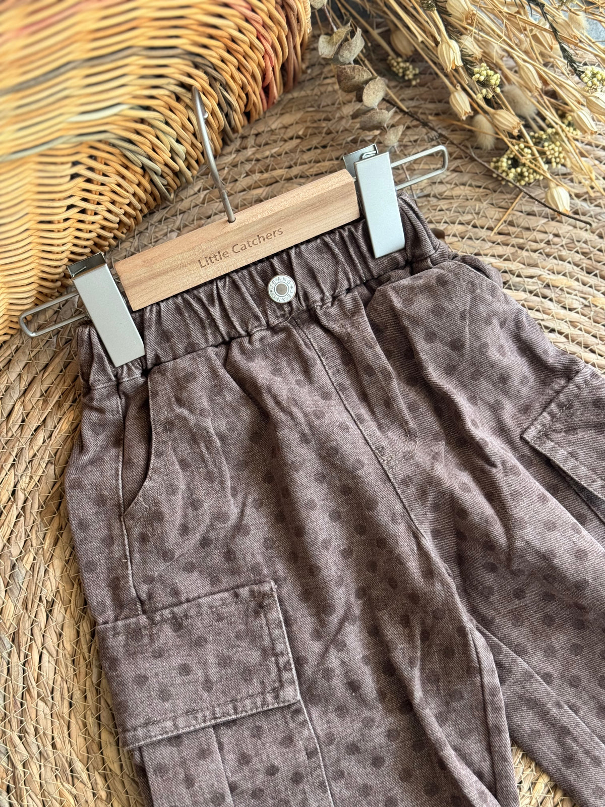 Polka Dot Cargo Pants-Brown