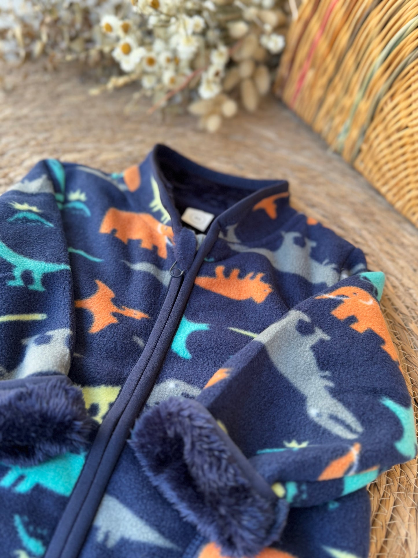Boys’ Fleece Jacket – Dinosaur & Animal Print (Navy)
