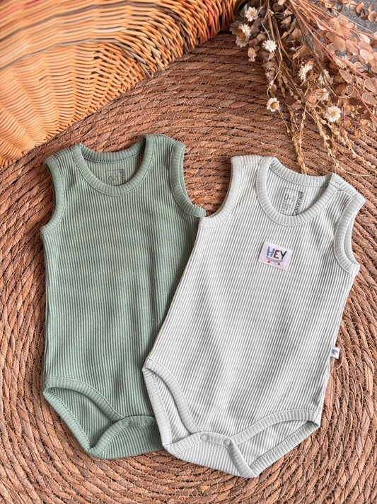 “HEY”Ribbed Sleeveless Bodies Set of 2pcs-Mint