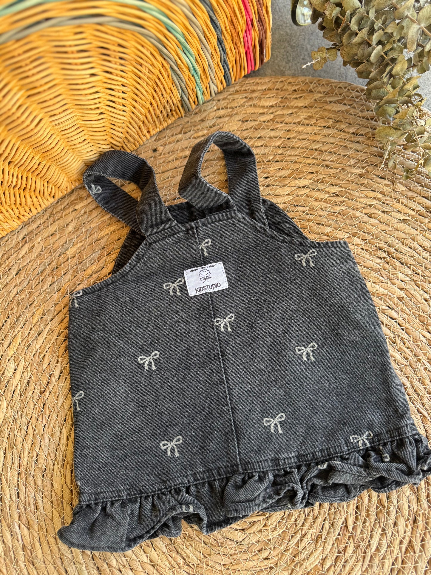 Bow Denim Dress Dungaree