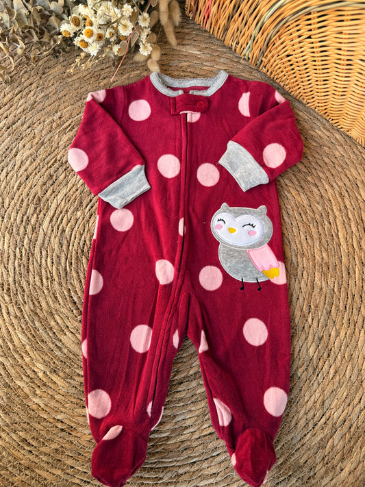 Baby Owl Polka Dot Footed Sleepsuit – Burgundy