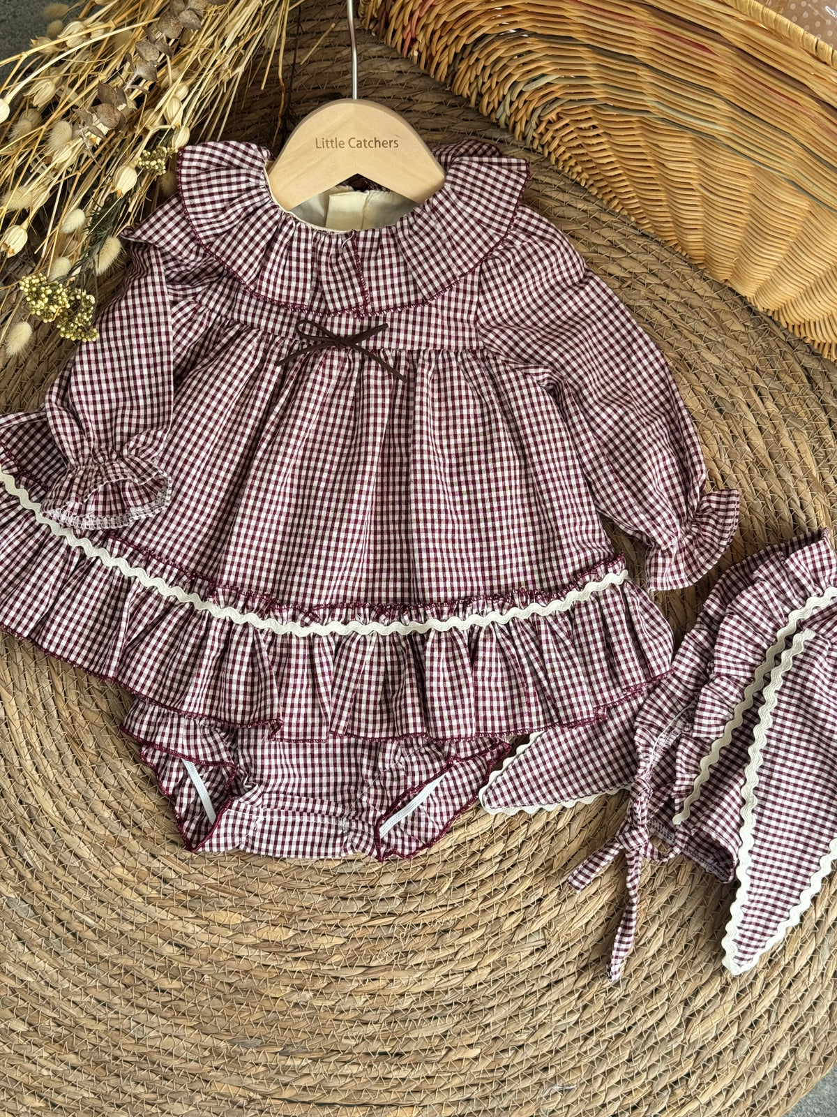 Classic Plaid Dress With Hat-Red