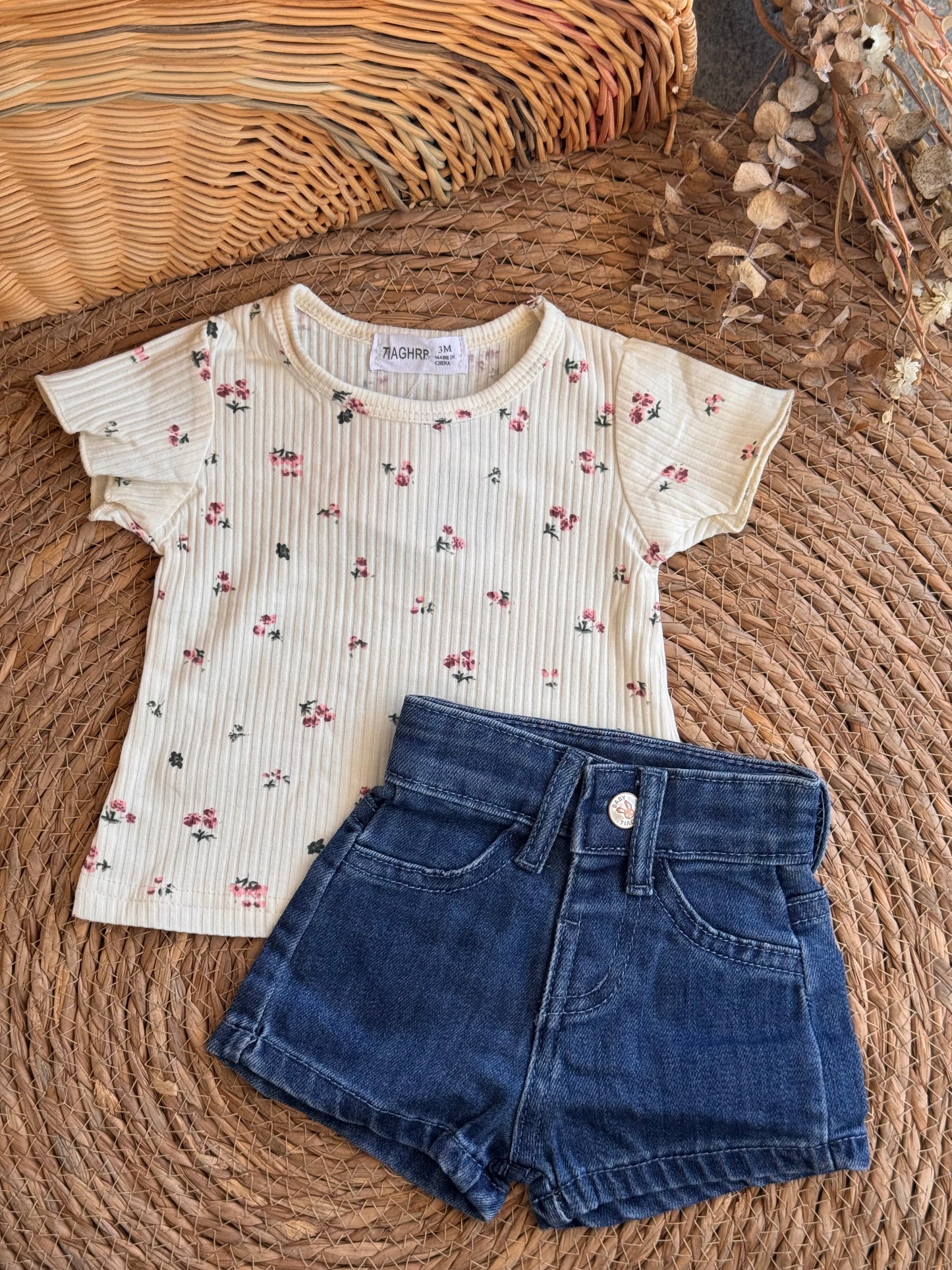 Baby Floral Tee & Denim Shorts Set