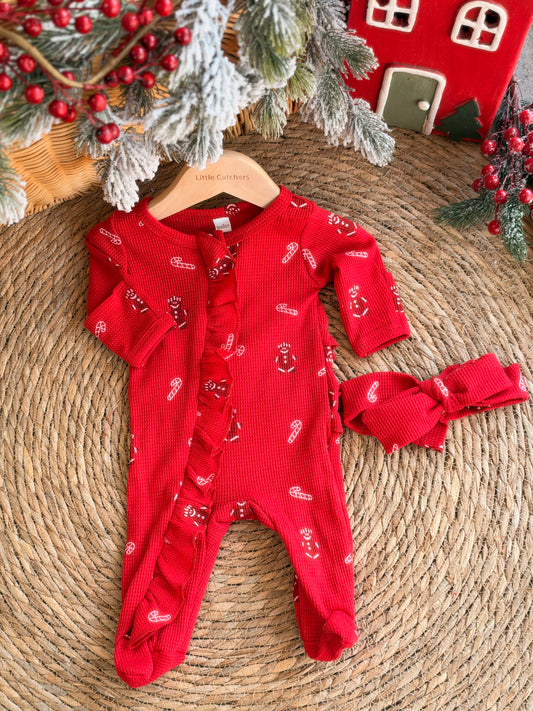 Christmas Candy Cane Overall With Headband