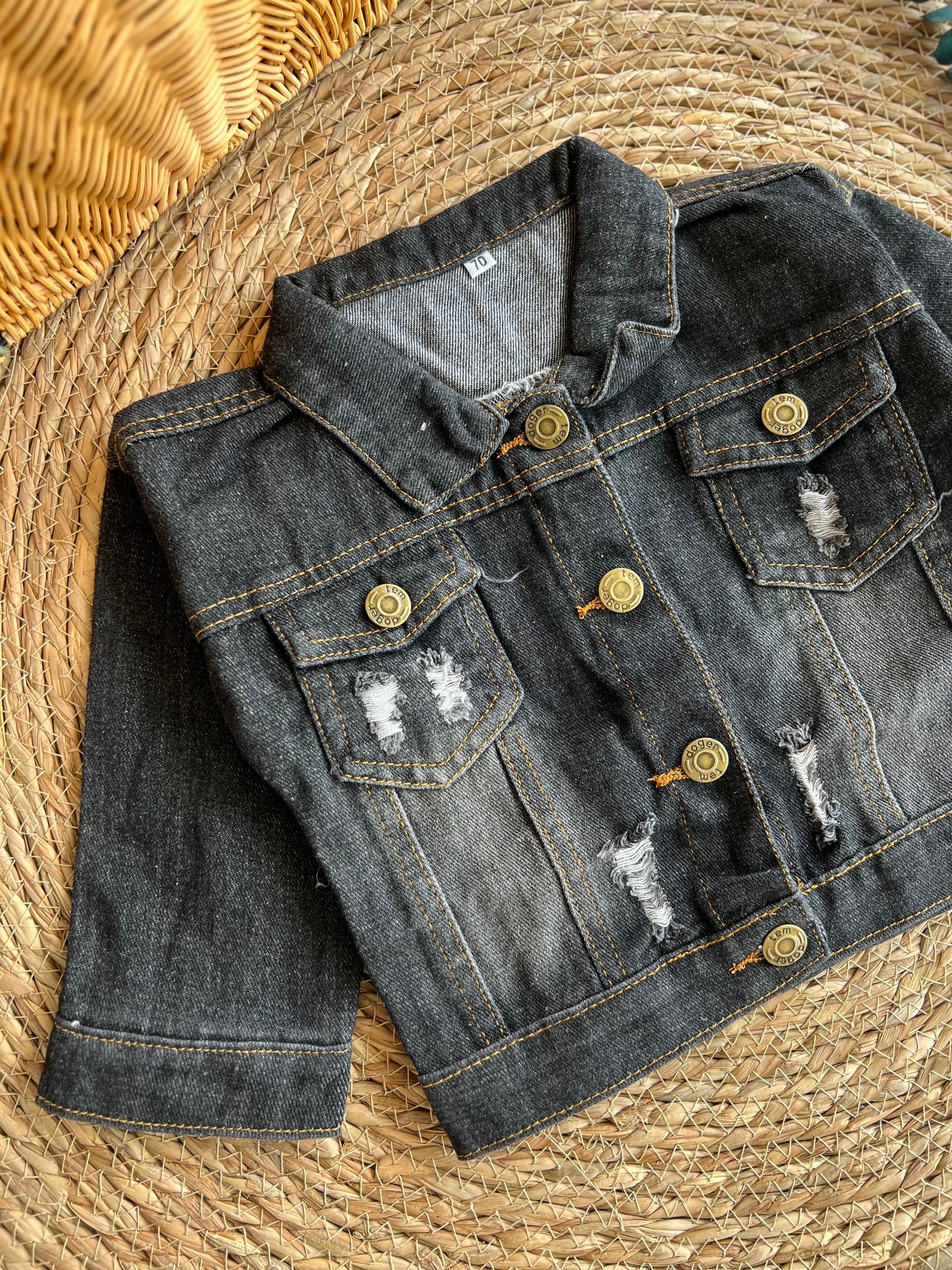 Trendy Denim Jacket-Black