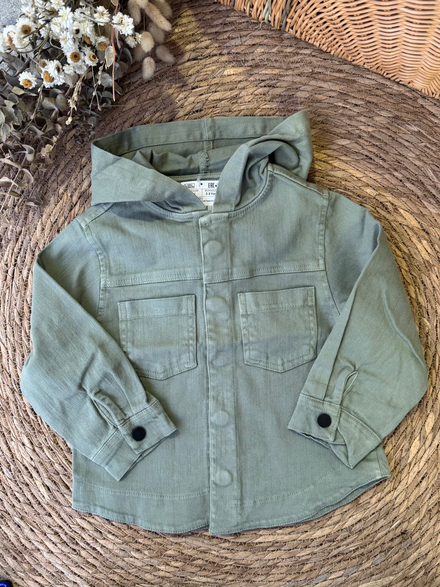 Olive Green Hooded Shirt Jacket