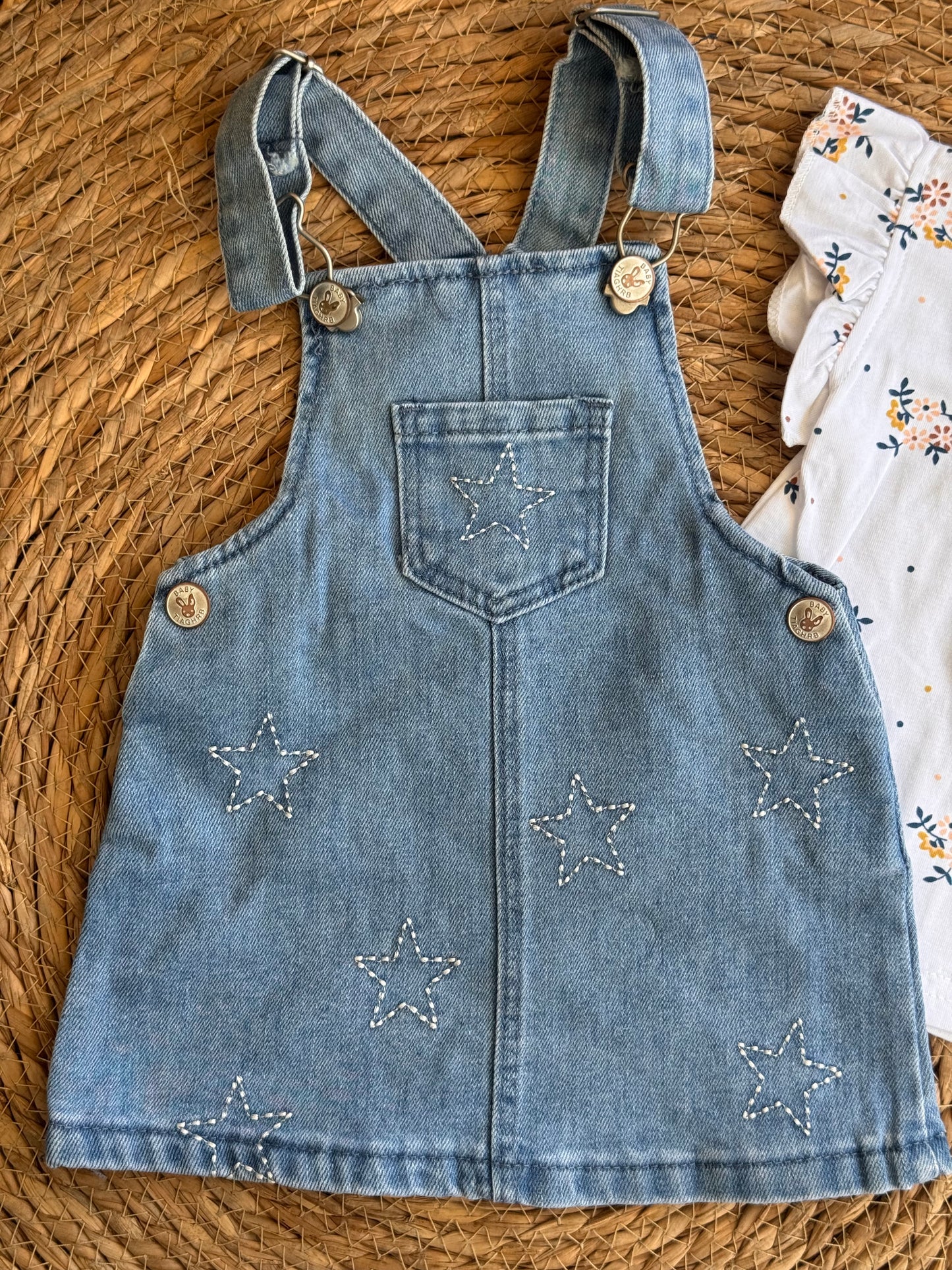 Baby Floral Tee & Star Denim Pinafore Set