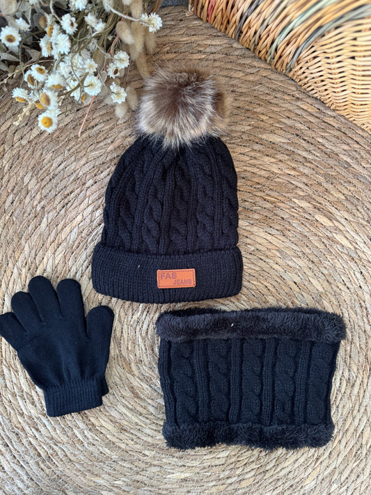Pompom beanie - black