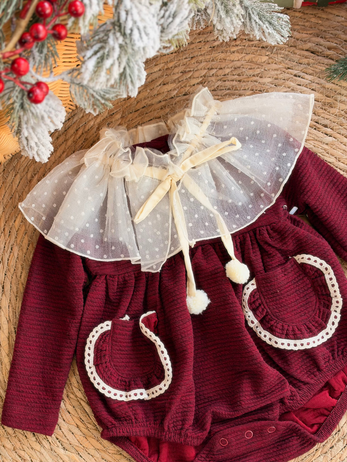 Elegant Burgundy Satin Romper With Sheer Tulle Overlay