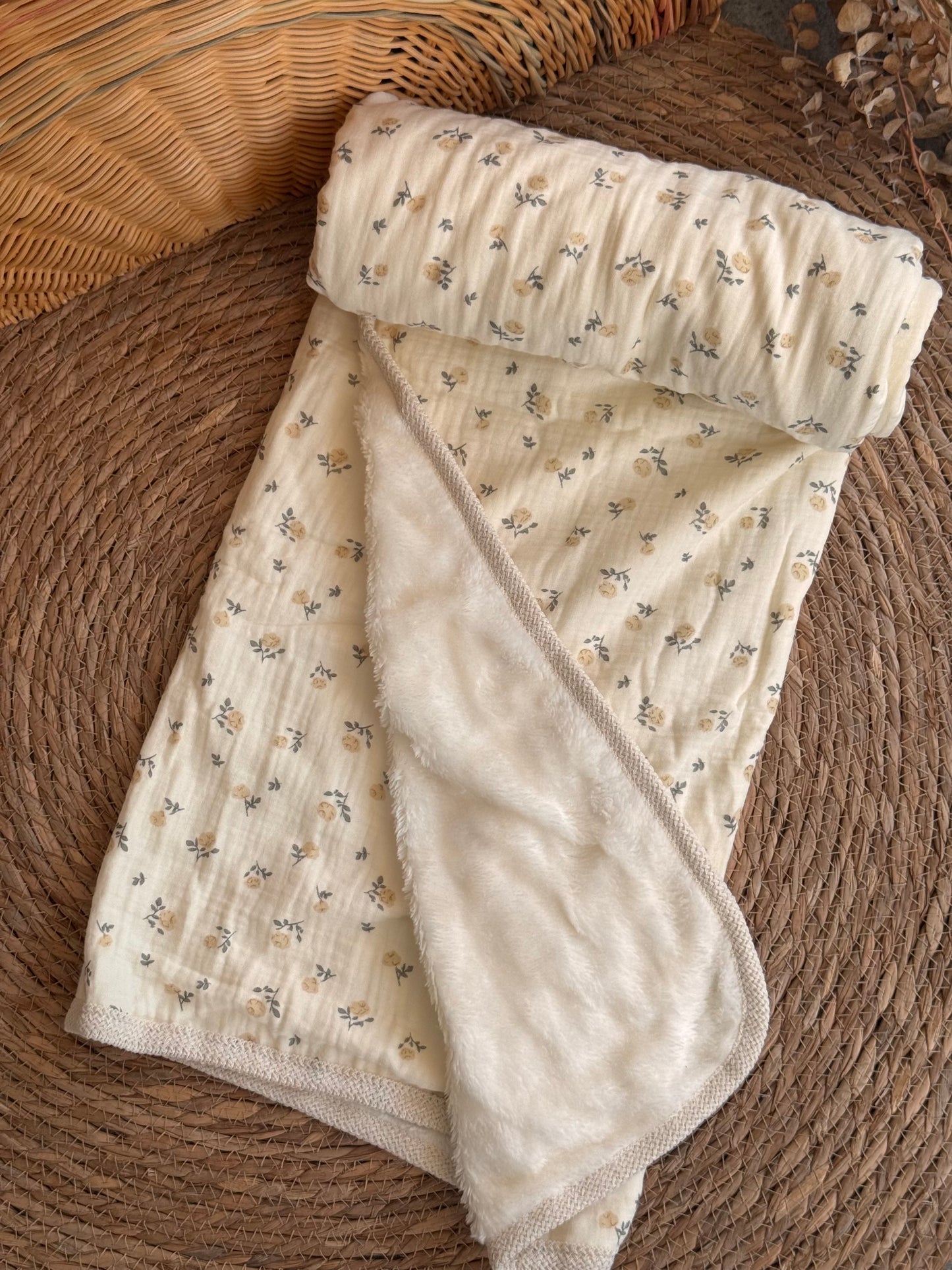 Little Bloom Linen Baby Blanket Fleece Inside