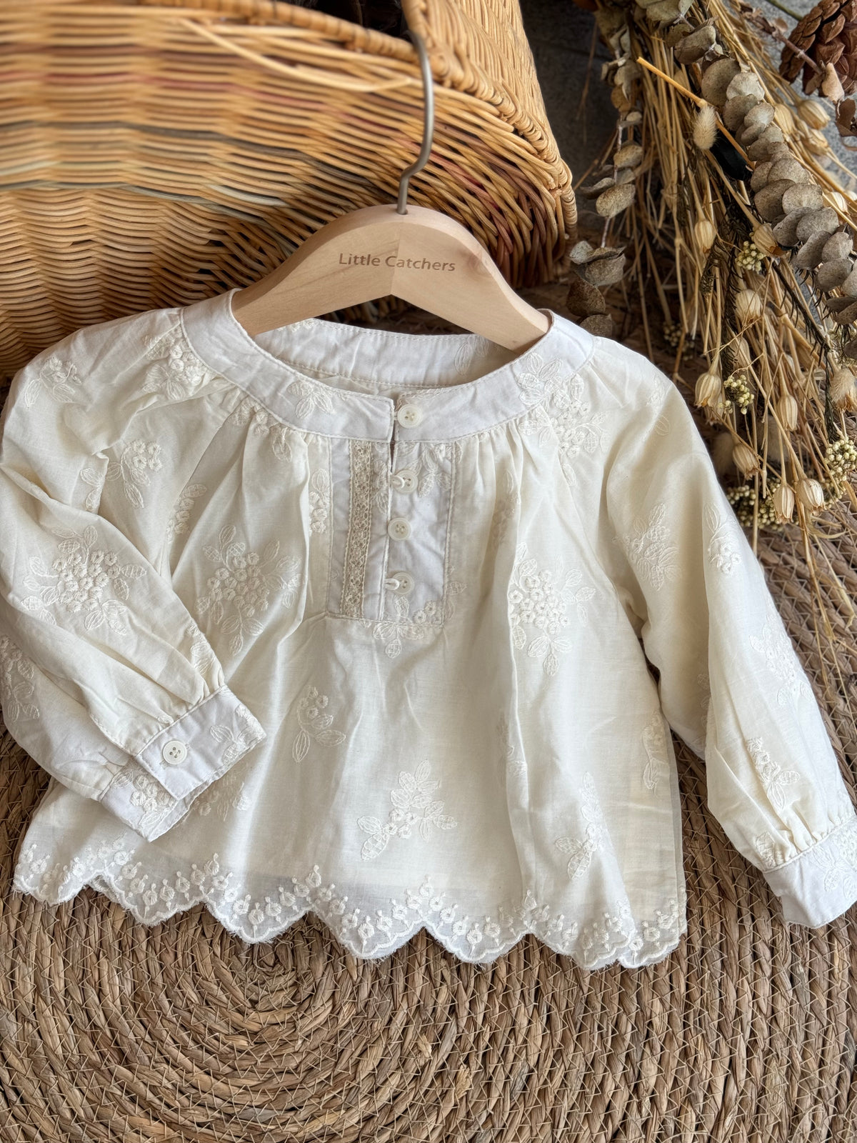 Ivory Blossom Blouse-Chinese Neck