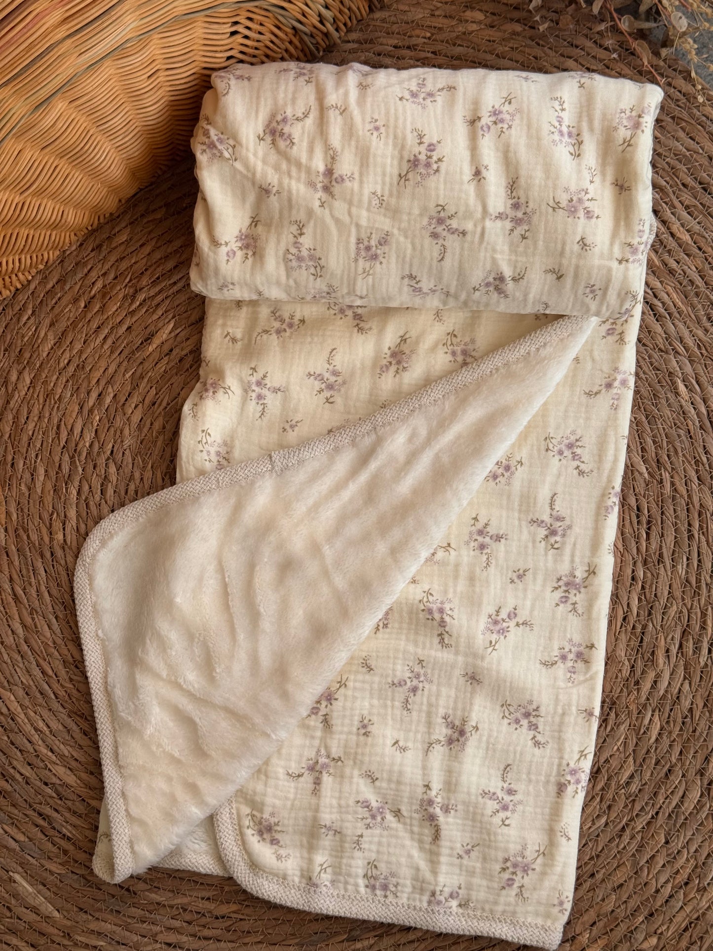 Little Bloom Linen Baby Blanket Fleece Inside