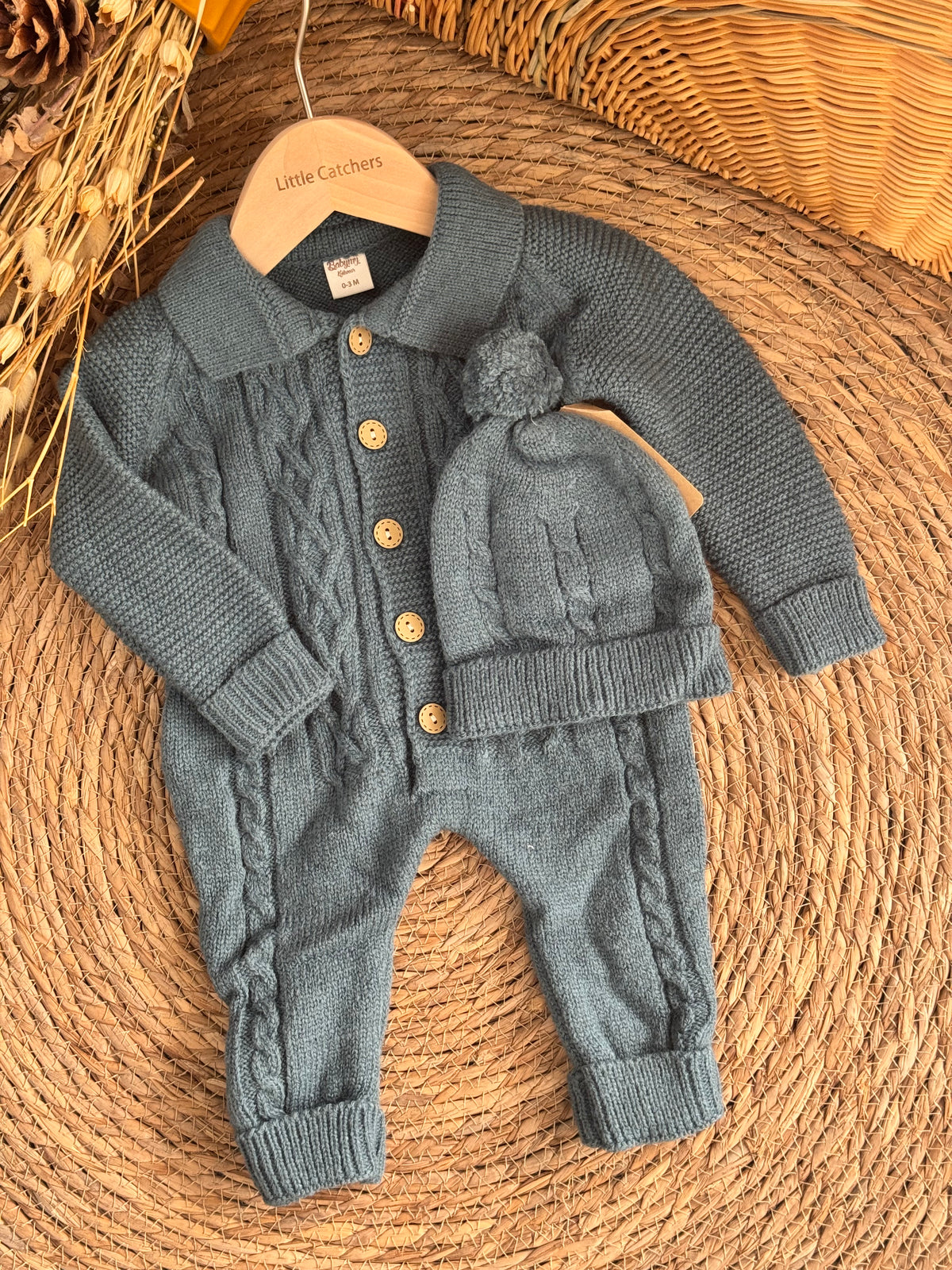 Knitted Overall With Hat - Petrol