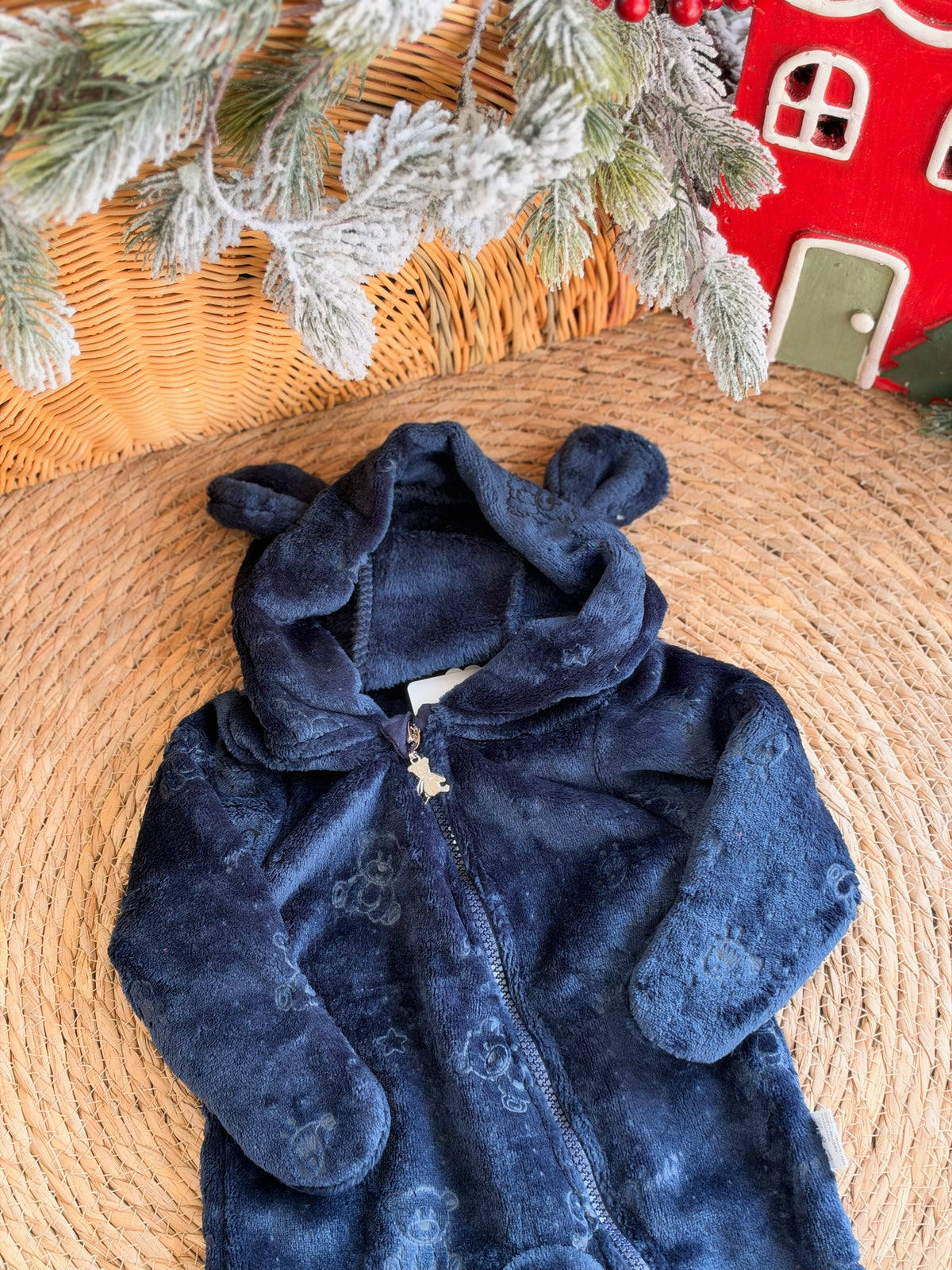 Bear Velvet Overall-Navy Blue