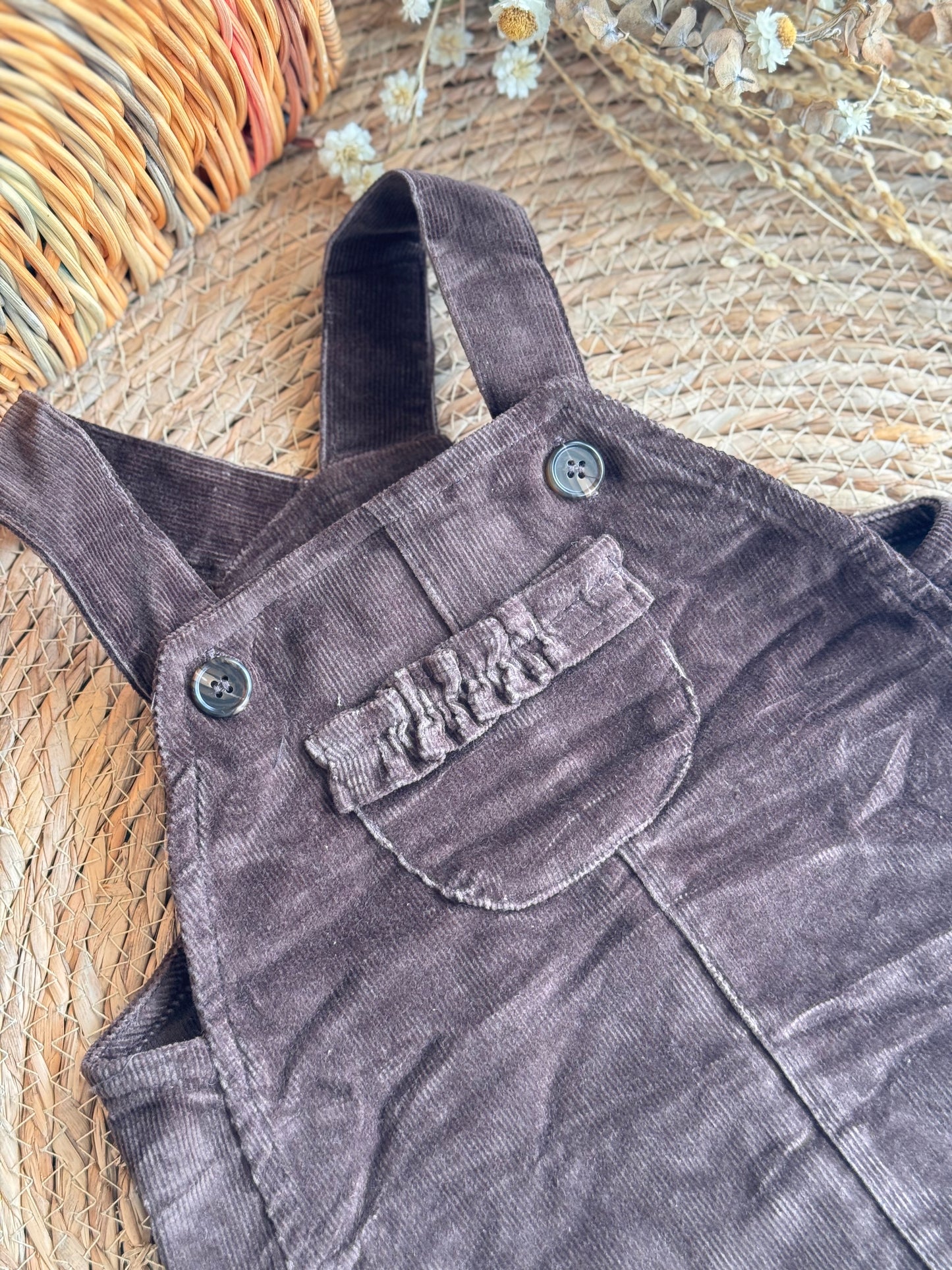 Corduroy Ruffle Overall Dress-Cocoa