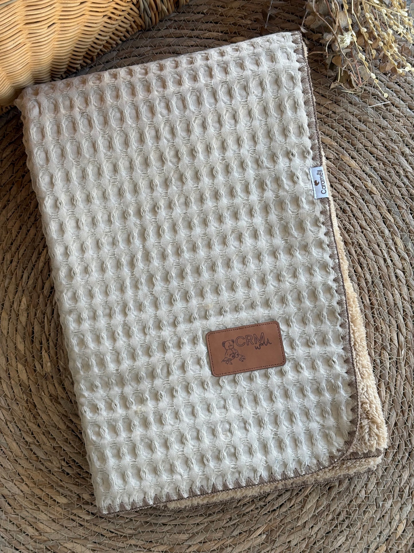 Luxury Waffle Sherpa Baby Blanket-Beige