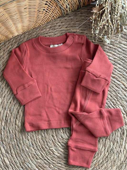 Basic Ribbed Set-Red