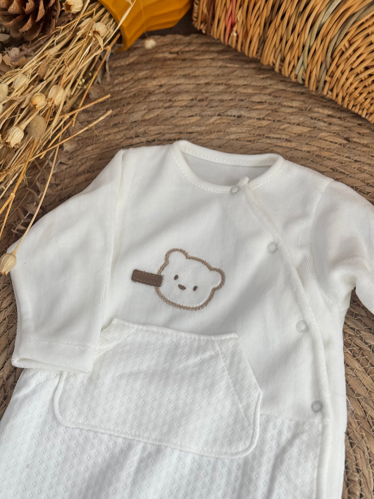 Bear Velvet Overall-White