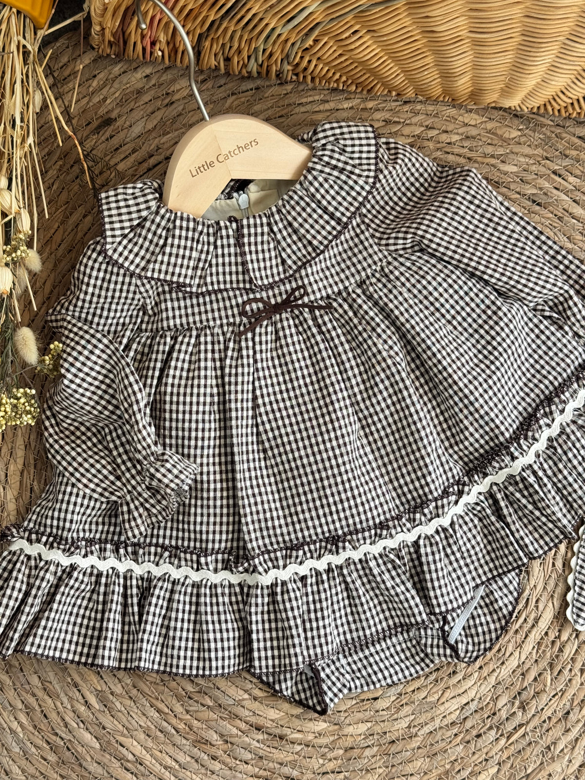 Classic Plaid Dress With Hat-Brown