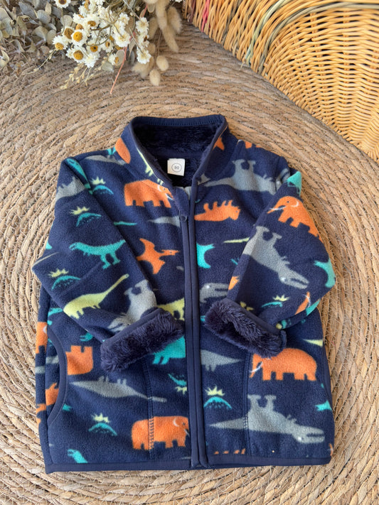 Boys’ Fleece Jacket – Dinosaur & Animal Print (Navy)