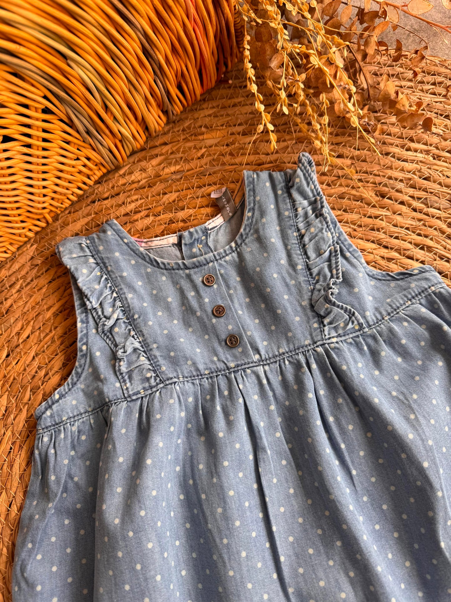 Polka Dot Denim Ruffle Dress