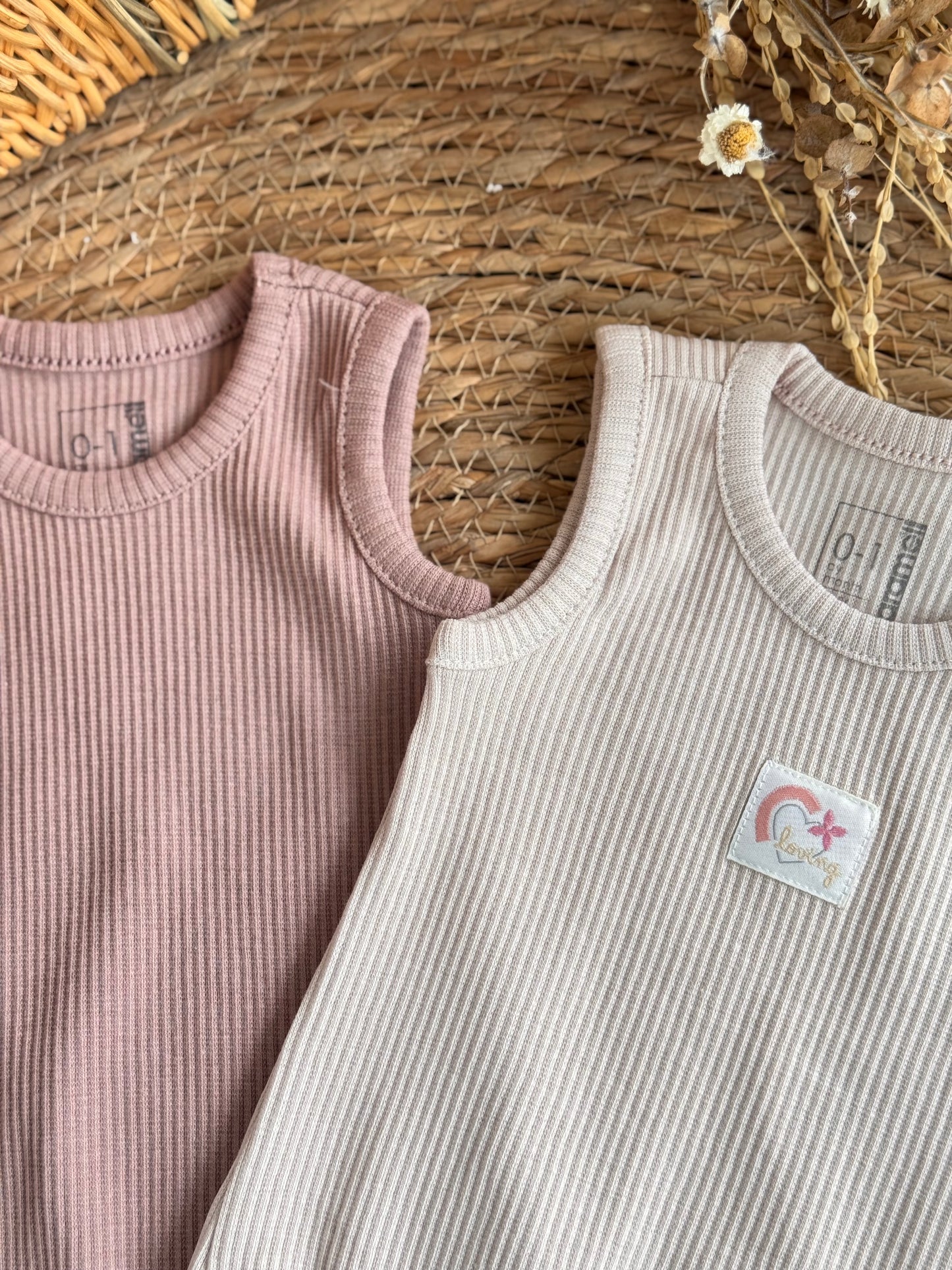 “Loving”Ribbed Sleeveless Bodies Set of 2pcs-Dusty Pink