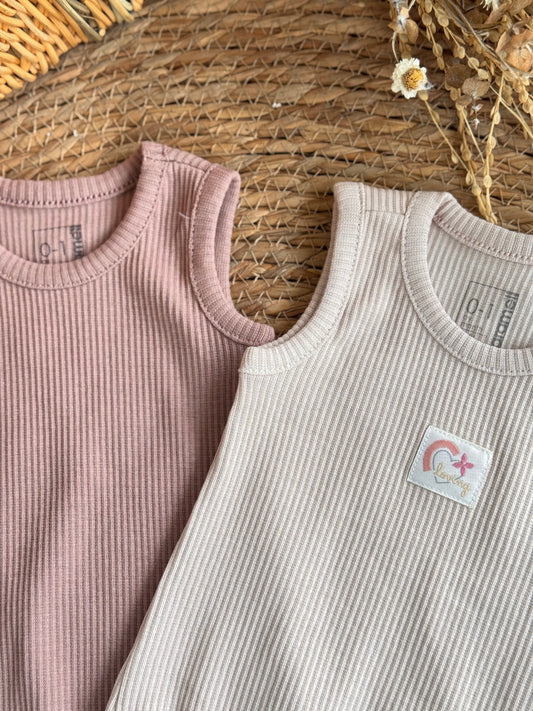 “Loving”Ribbed Sleeveless Bodies Set of 2pcs-Dusty Pink