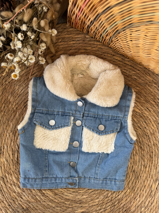 Kids’ Denim Vest with Faux Fur Lining – Blue