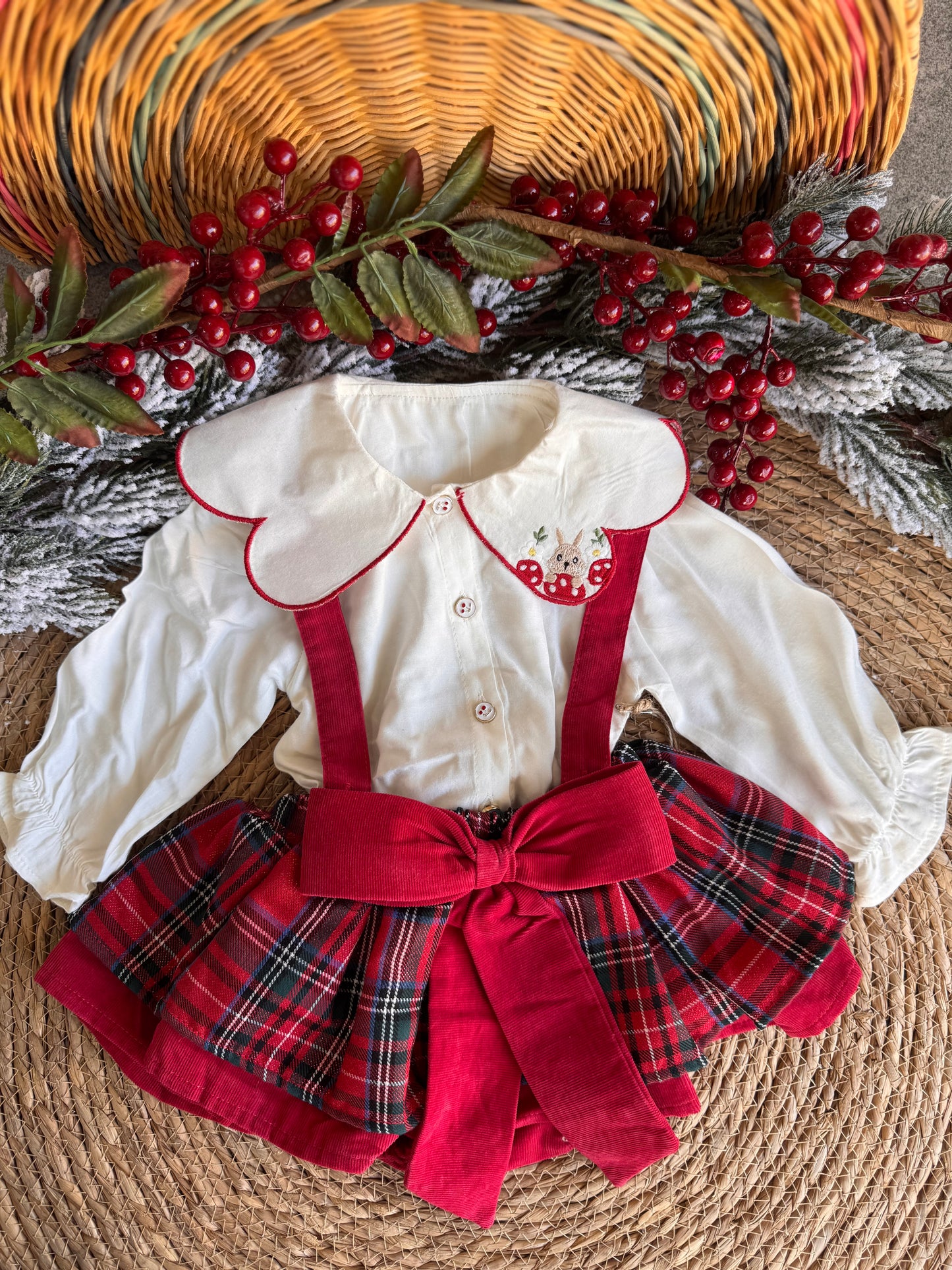 Little Christmas Plaid Dress Set – Red & White