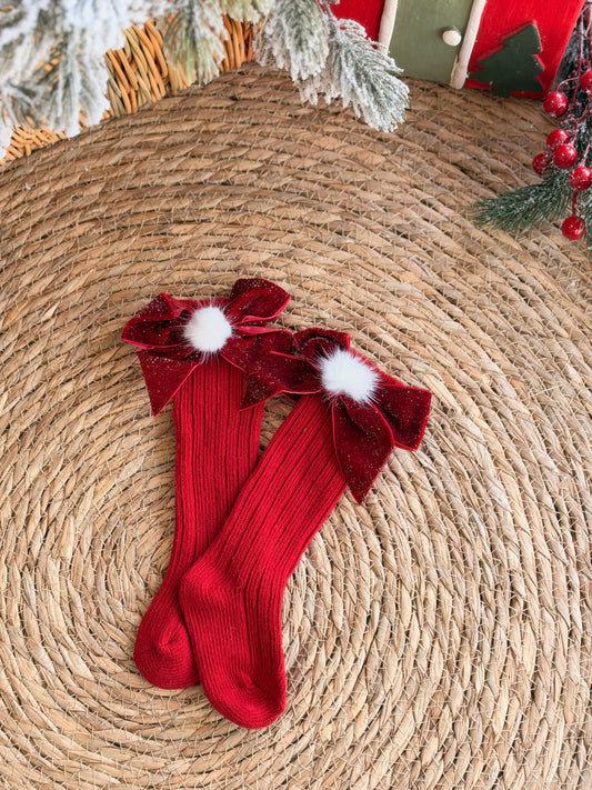 Christmas Bow Knee-High Socks