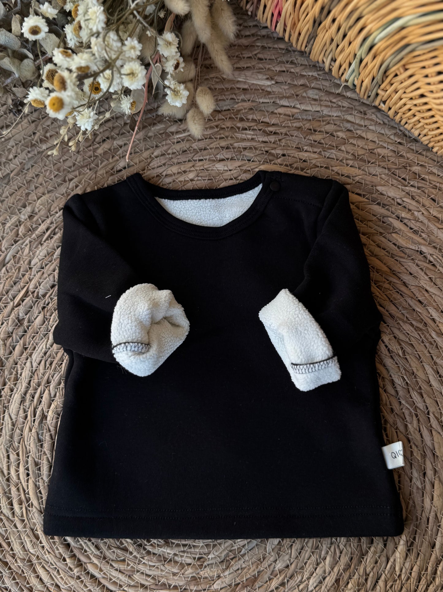 Baby & Kids Fleece-Lined Long Sleeve Top – Black