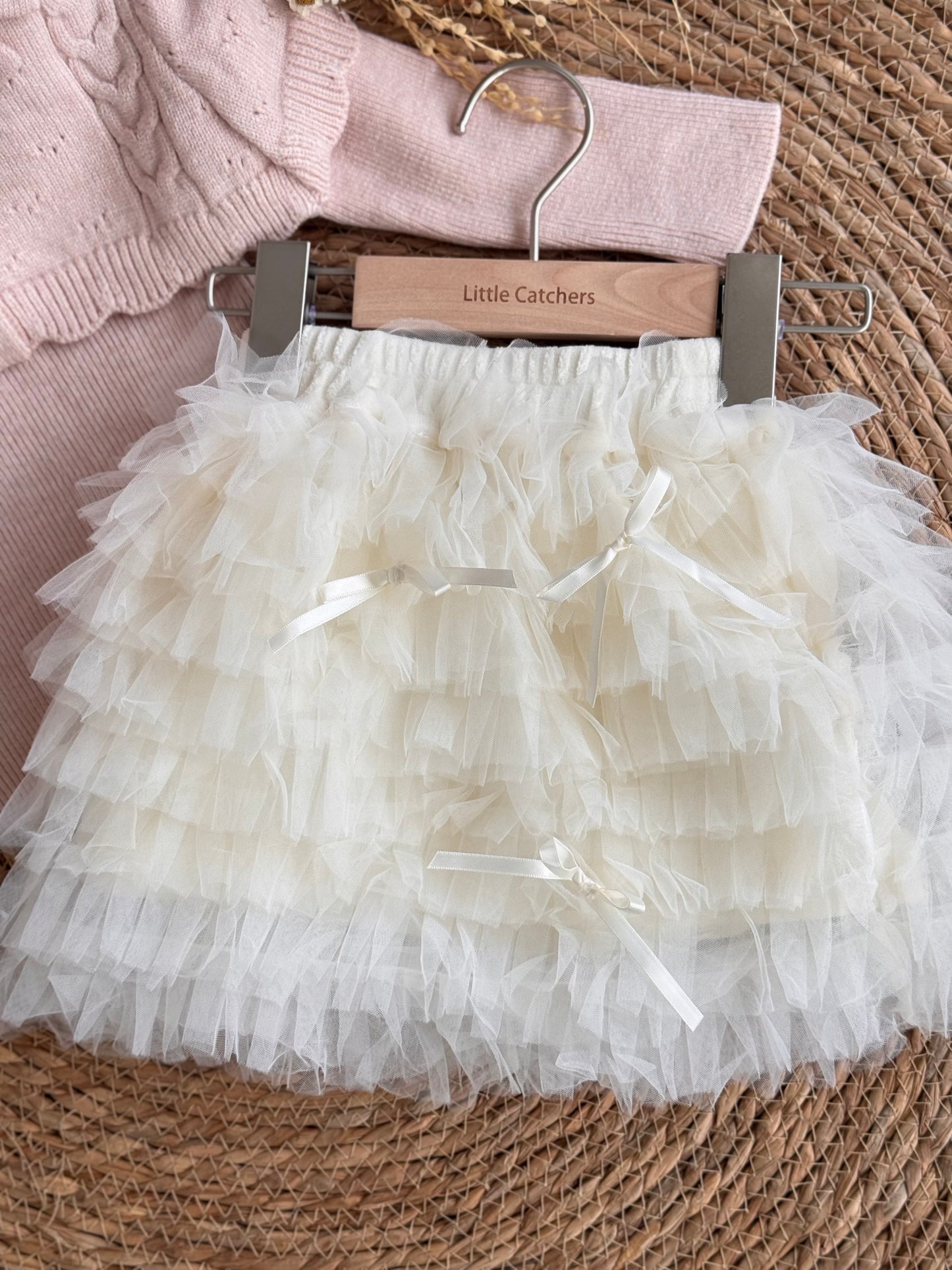 Blush Bow Knit & Tulle Skirt Set