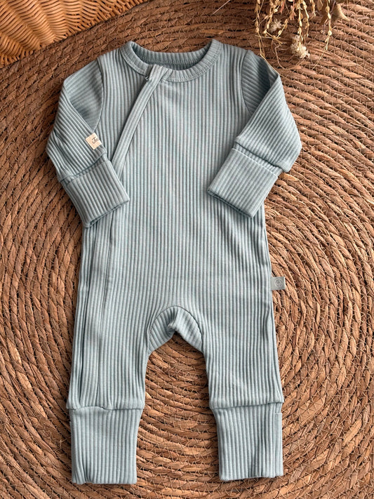 Ribbed Zip Overall-Mint